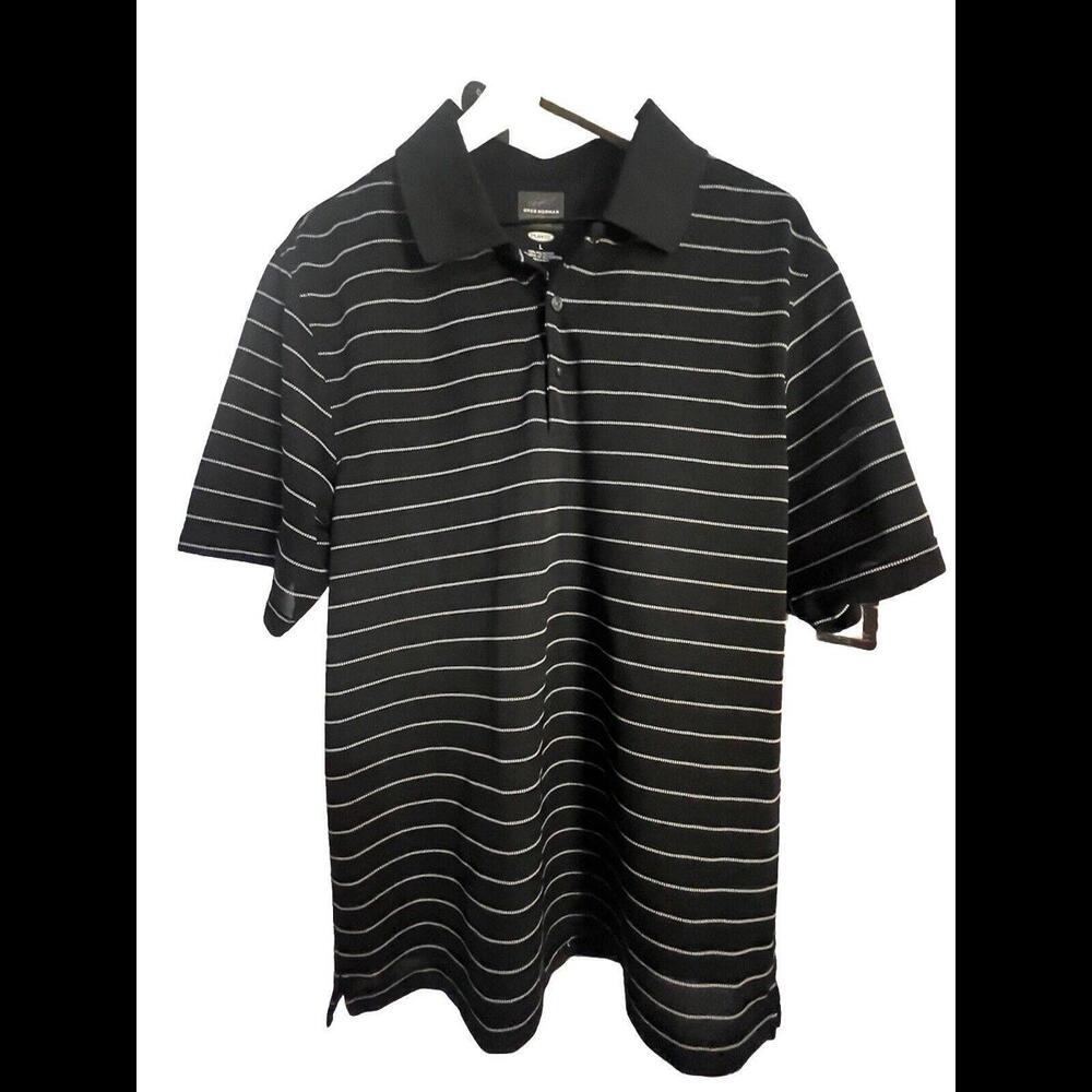 Greg Norman Polo Shirt Men Large Bl Geometric Short Sleeve Shark Play Dry‎ Golf